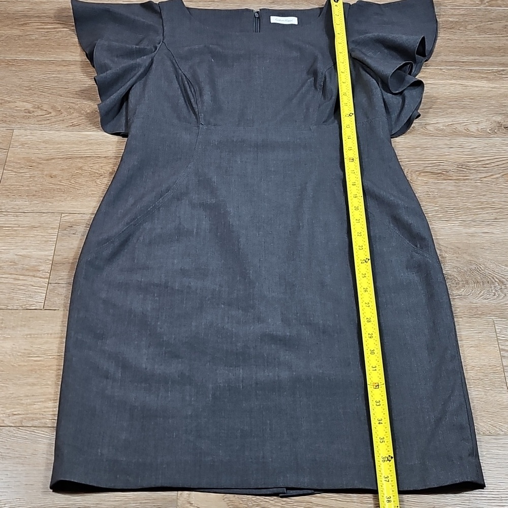 Calvin Klein Charcoal Grey Flutter Ruffle Sleeve Knee Length Sheath Dress - Picture 16 of 16
